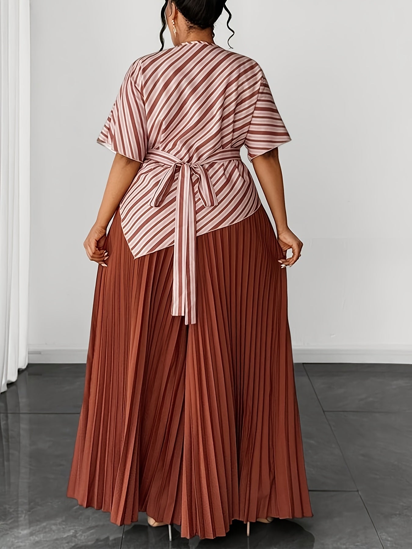 Plus Size, Women's Plus Size Fashion 2pcs Set: Blouse + Pleated Pants