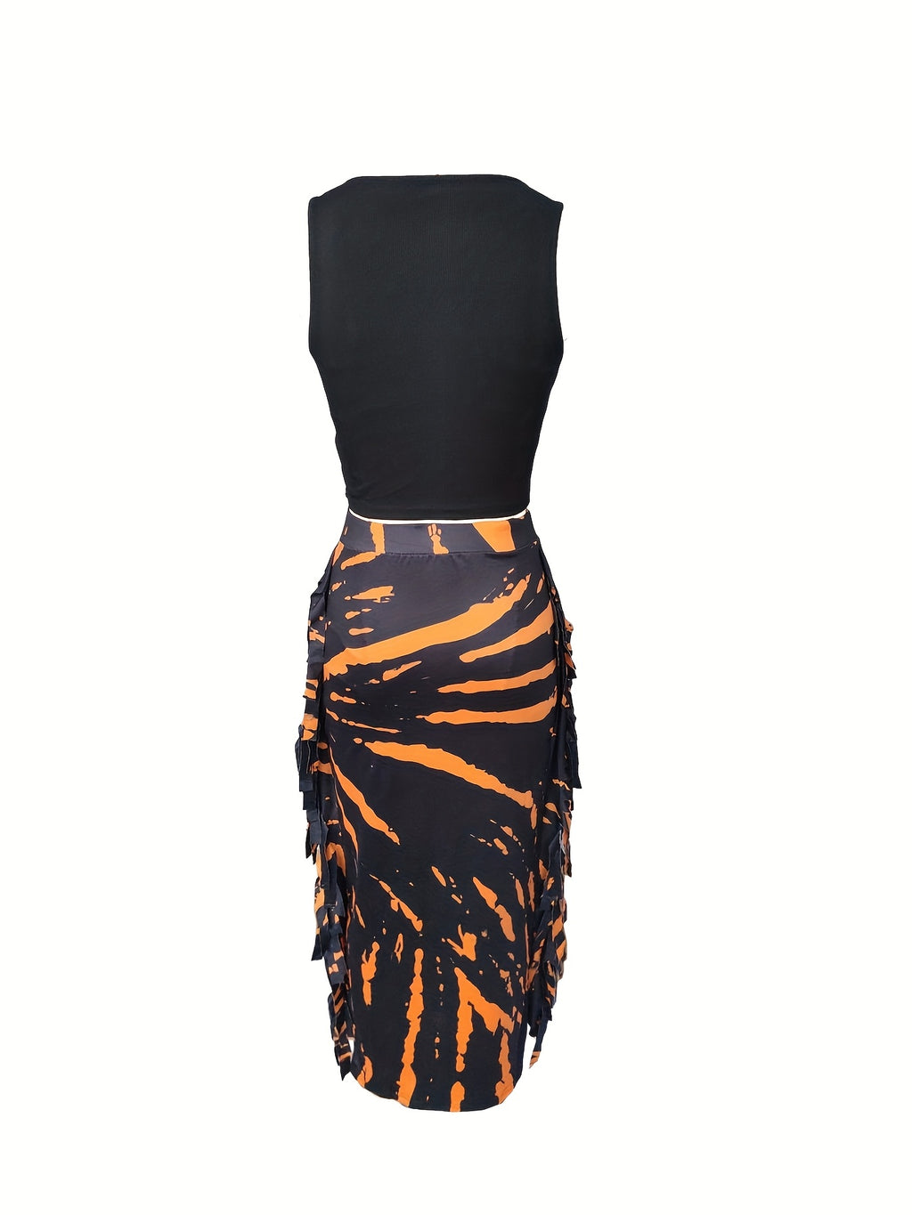 Stylish Vest and Fringe Skirt Print Set