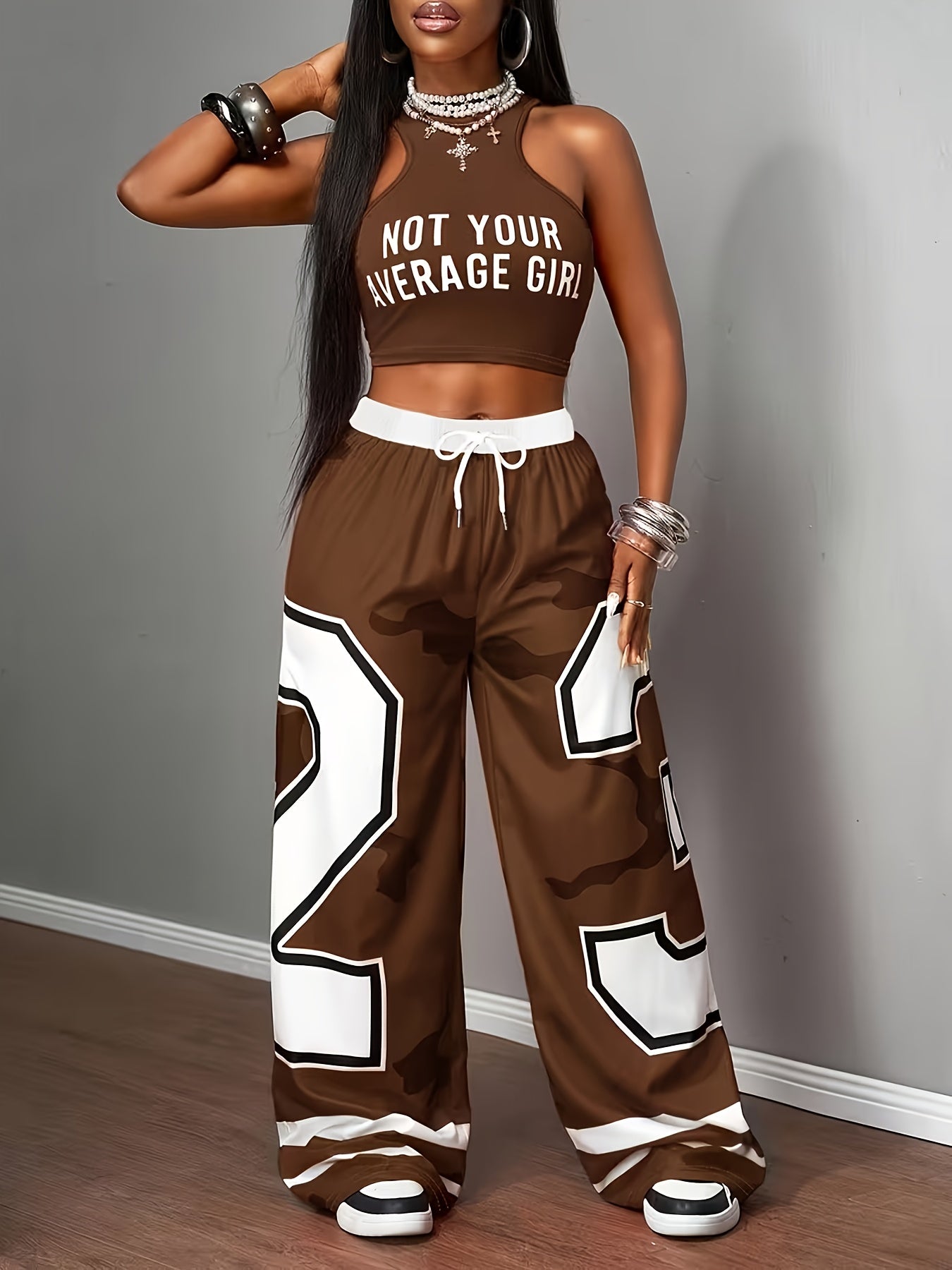 A Two-Piece Set for Women Featuring a Spring And Summer Tank Top And Long Pants, Designed in a Casual Style That Is Trendy And Versatile