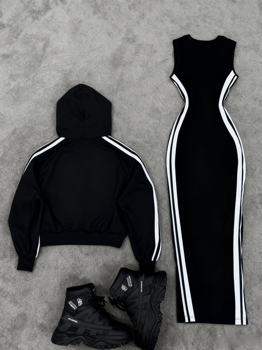 Women'S Casual Hooded Top And Vest Dress 2pcs Set