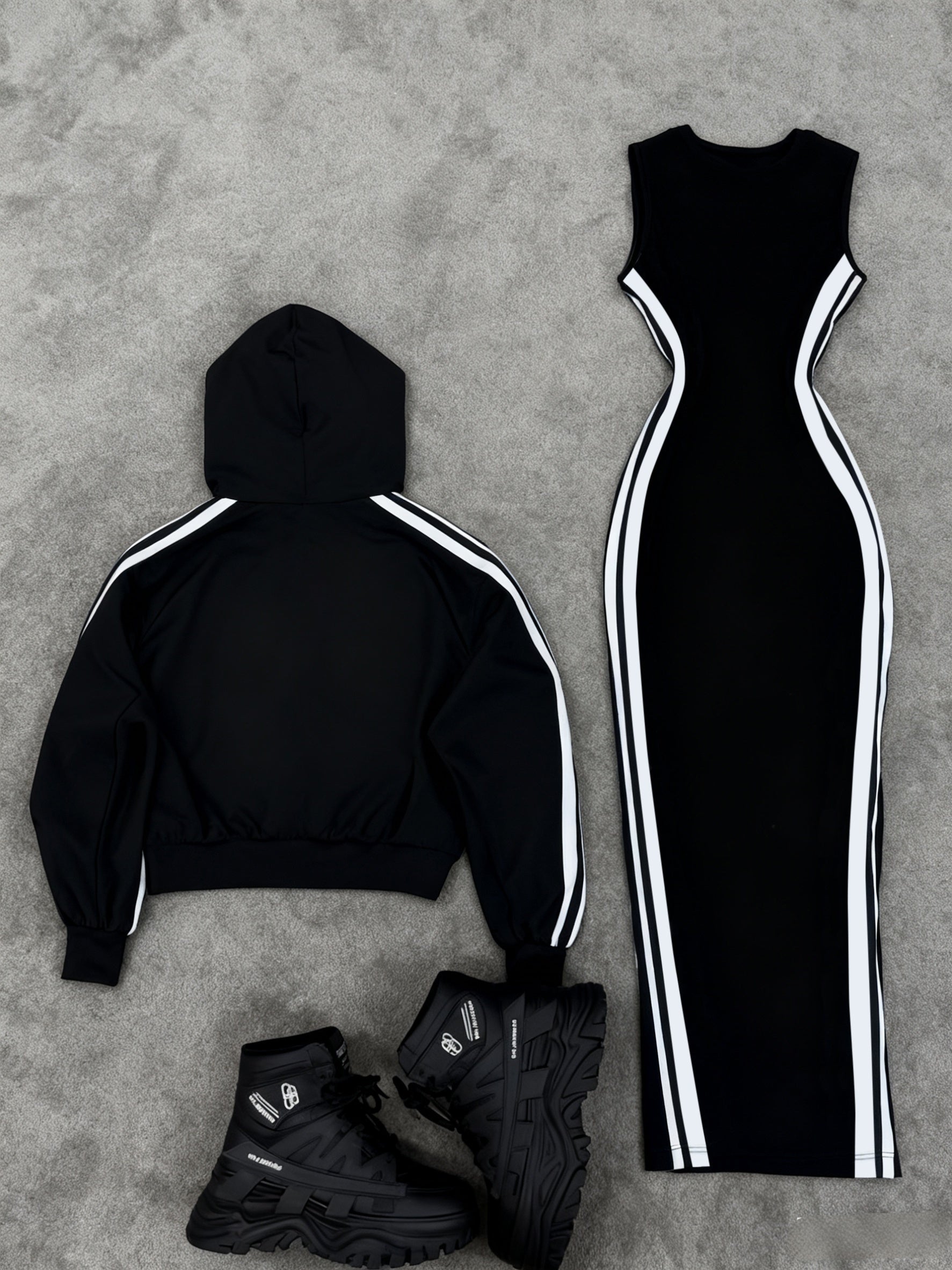 Women'S Casual Hooded Top And Vest Dress 2pcs Set