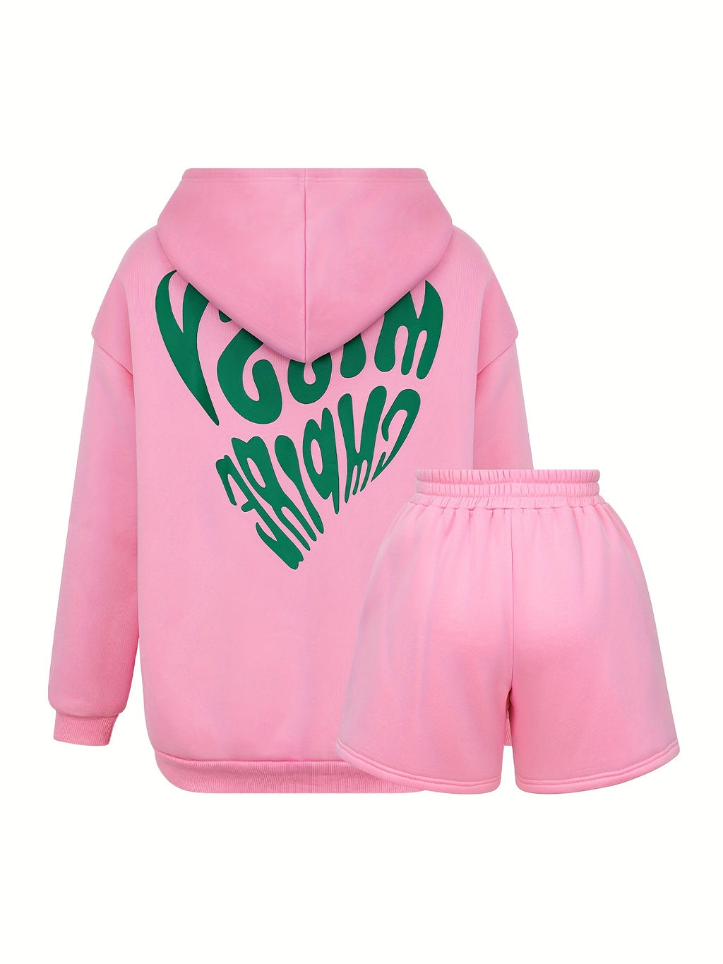 New Autumn European and American Style Women's 2pcs Set: Fashionable Y Printed Long-Sleeve Pullover Hooded Sweatshirt and Shorts