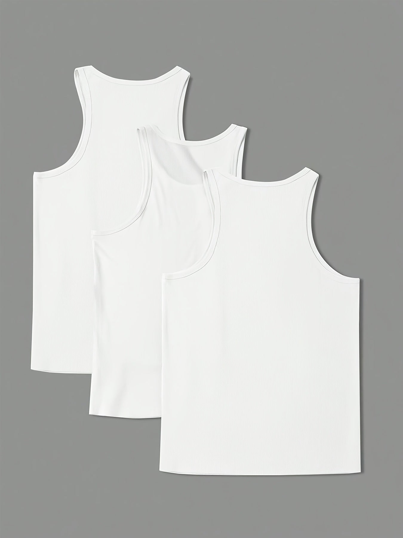 3pcs Set of Men's Solid Color Round Neck Casual Sports Tank Tops, Workout Shirts, Basic Vests
