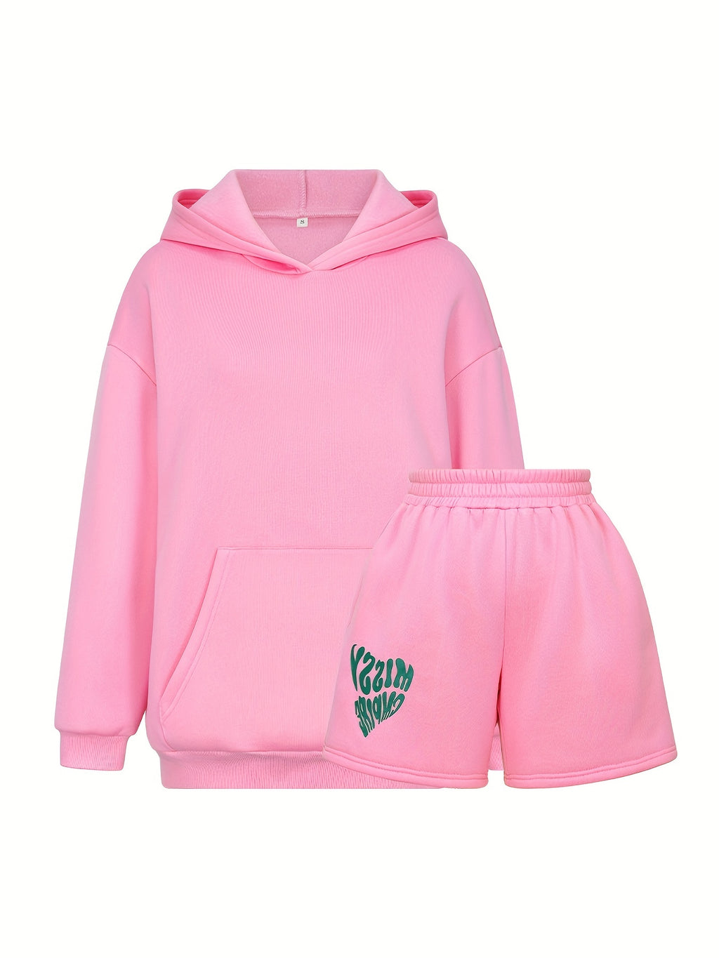 New Autumn European and American Style Women's 2pcs Set: Fashionable Y Printed Long-Sleeve Pullover Hooded Sweatshirt and Shorts