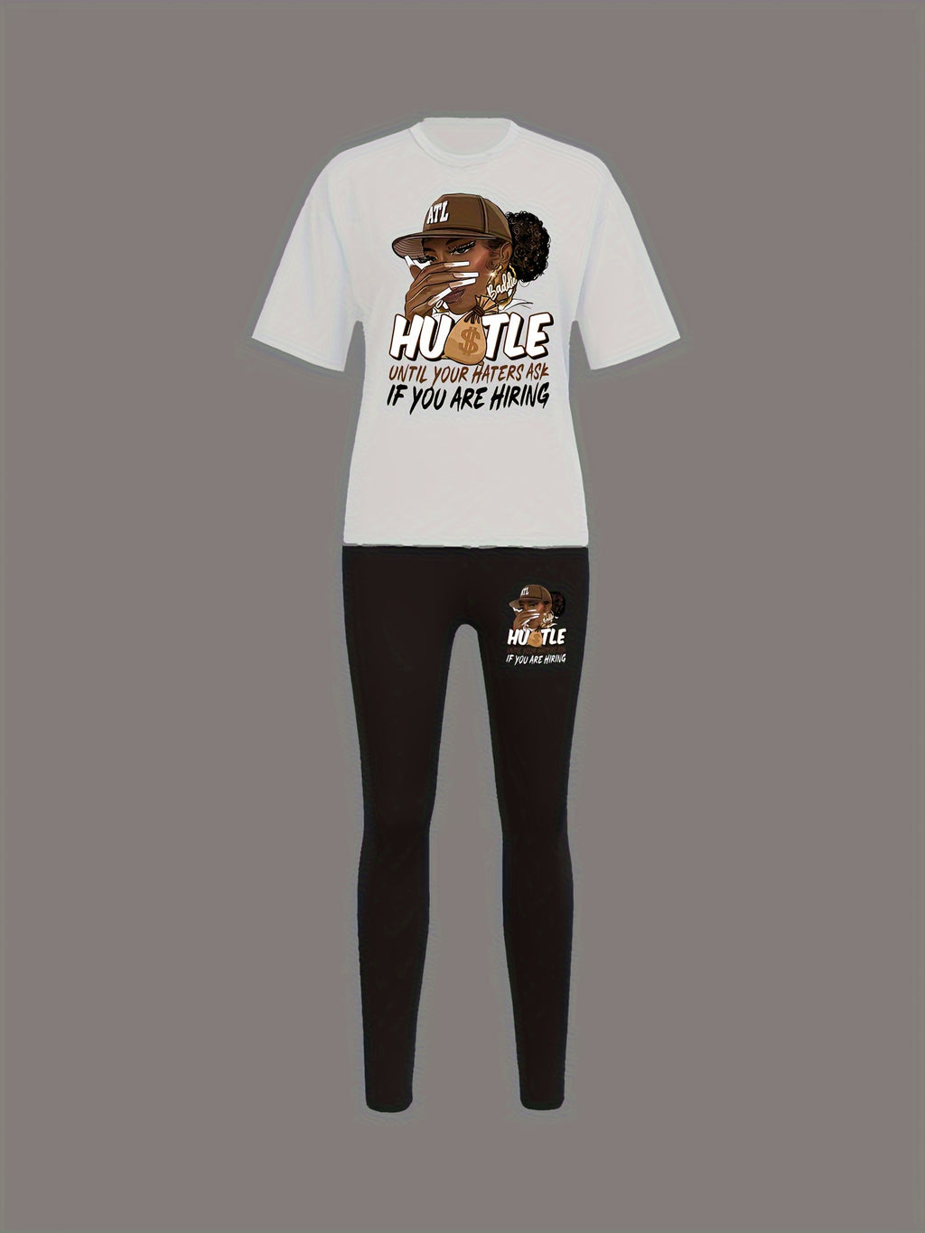 8000H37 European Women's Round Neck Short Sleeve Long Pants Fashion Casual Lip Print Set