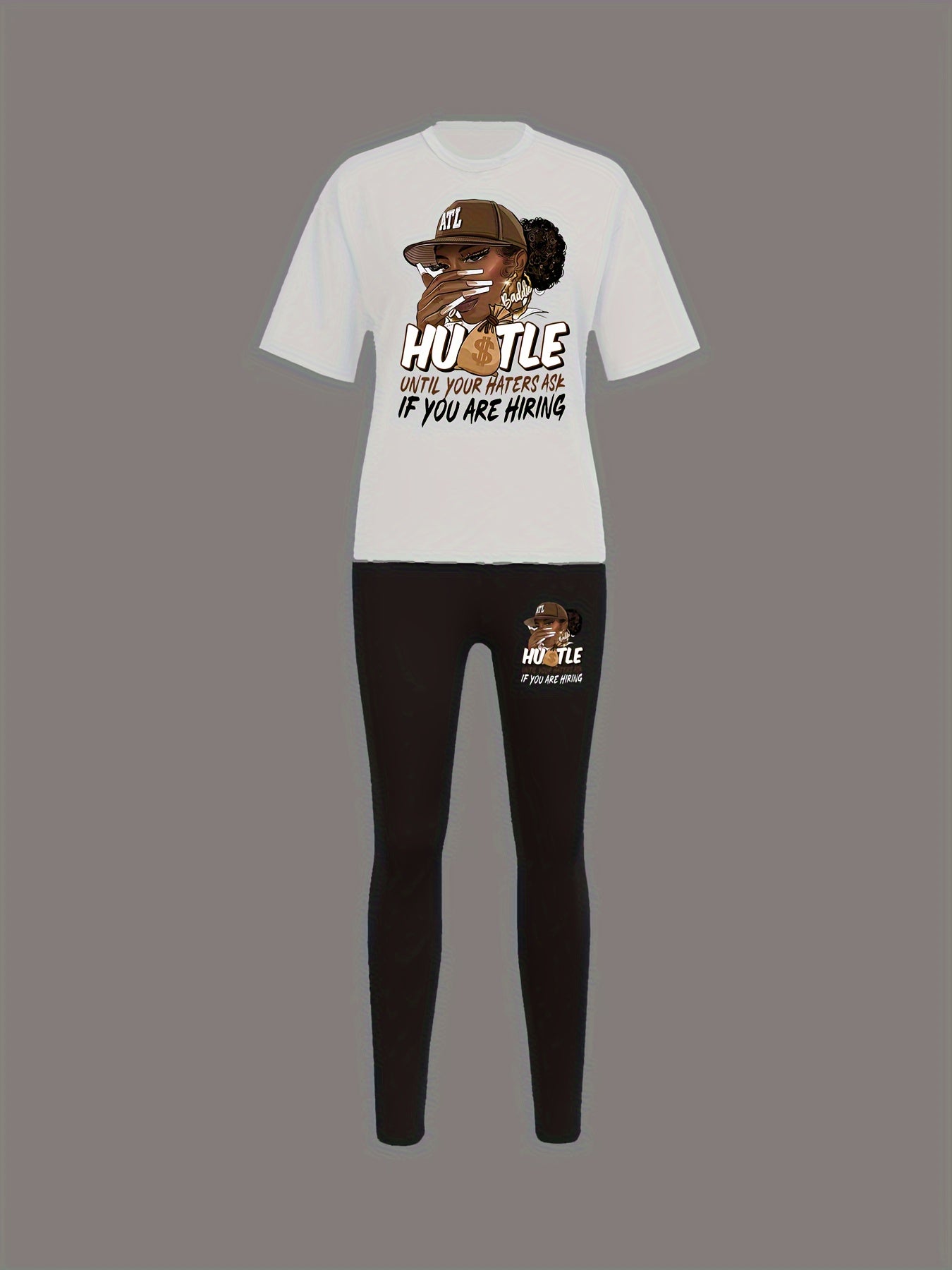 8000H37 European Women's Round Neck Short Sleeve Long Pants Fashion Casual Lip Print Set