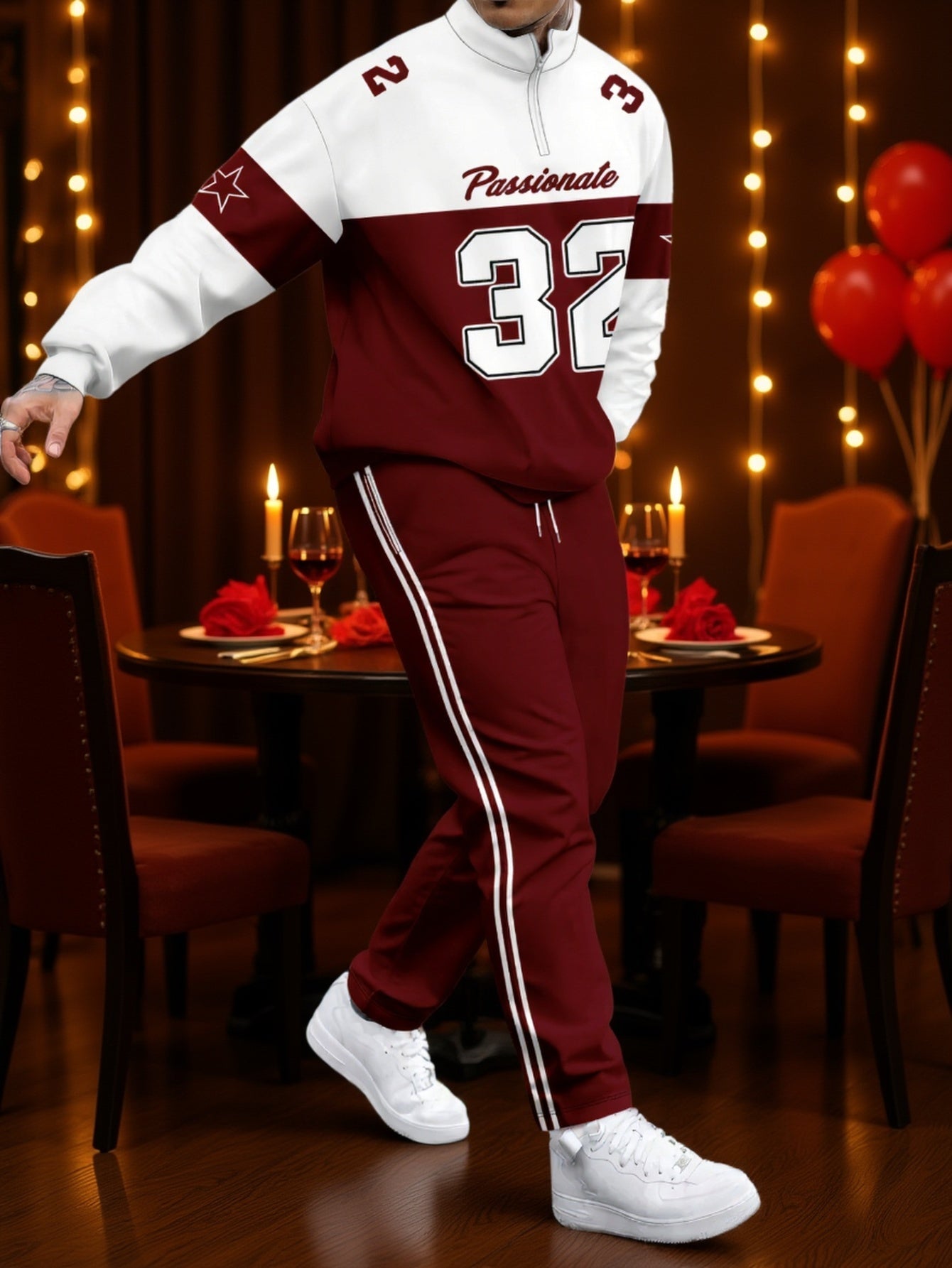 Men'S Stand Collar Zip-Up Sweatshirt And Pants 2pcs Set, Letter Print Casual Sports Outfit for Spring And Autumn