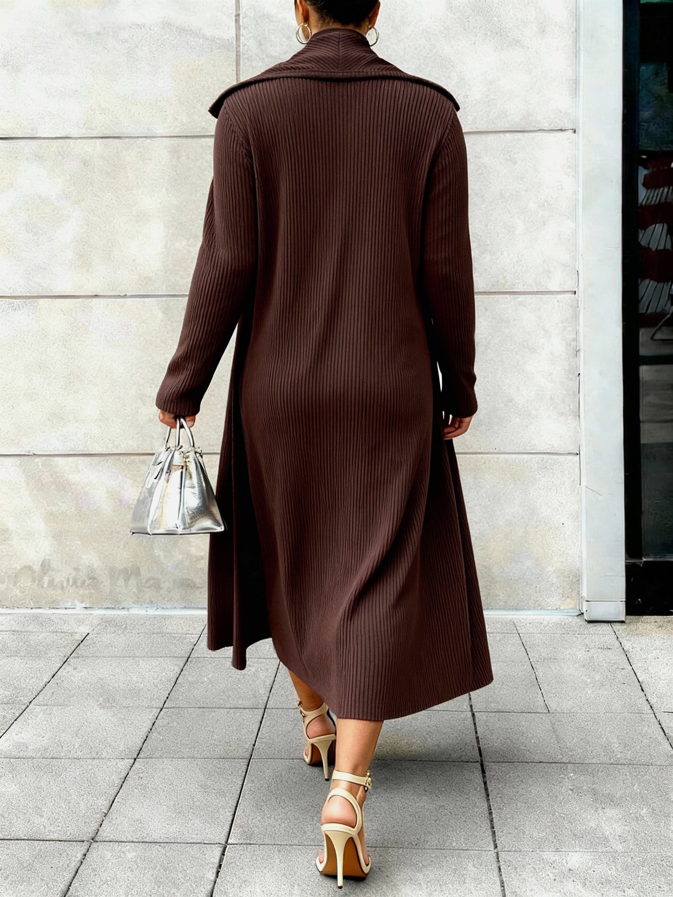 Fashionable Women's Apparel: Elegant 2pcs Set Featuring a Long Cardigan Coat in a Gentle, Lazy-Chic Style, Paired with a High-Neck Slim-Fit Dress
