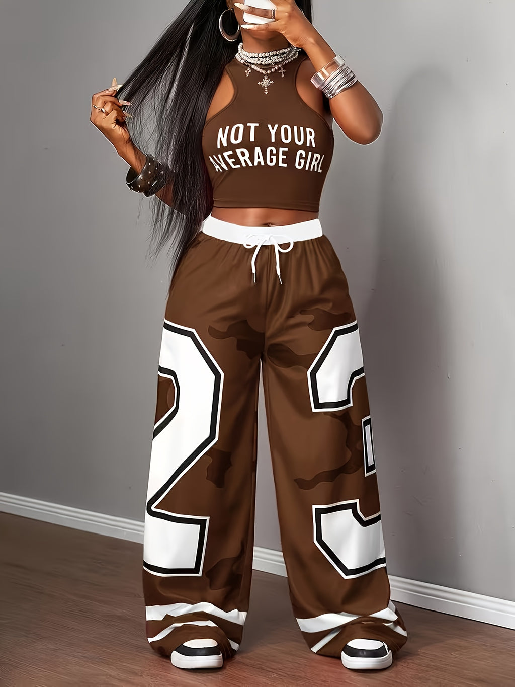 A Two-Piece Set for Women Featuring a Spring And Summer Tank Top And Long Pants, Designed in a Casual Style That Is Trendy And Versatile