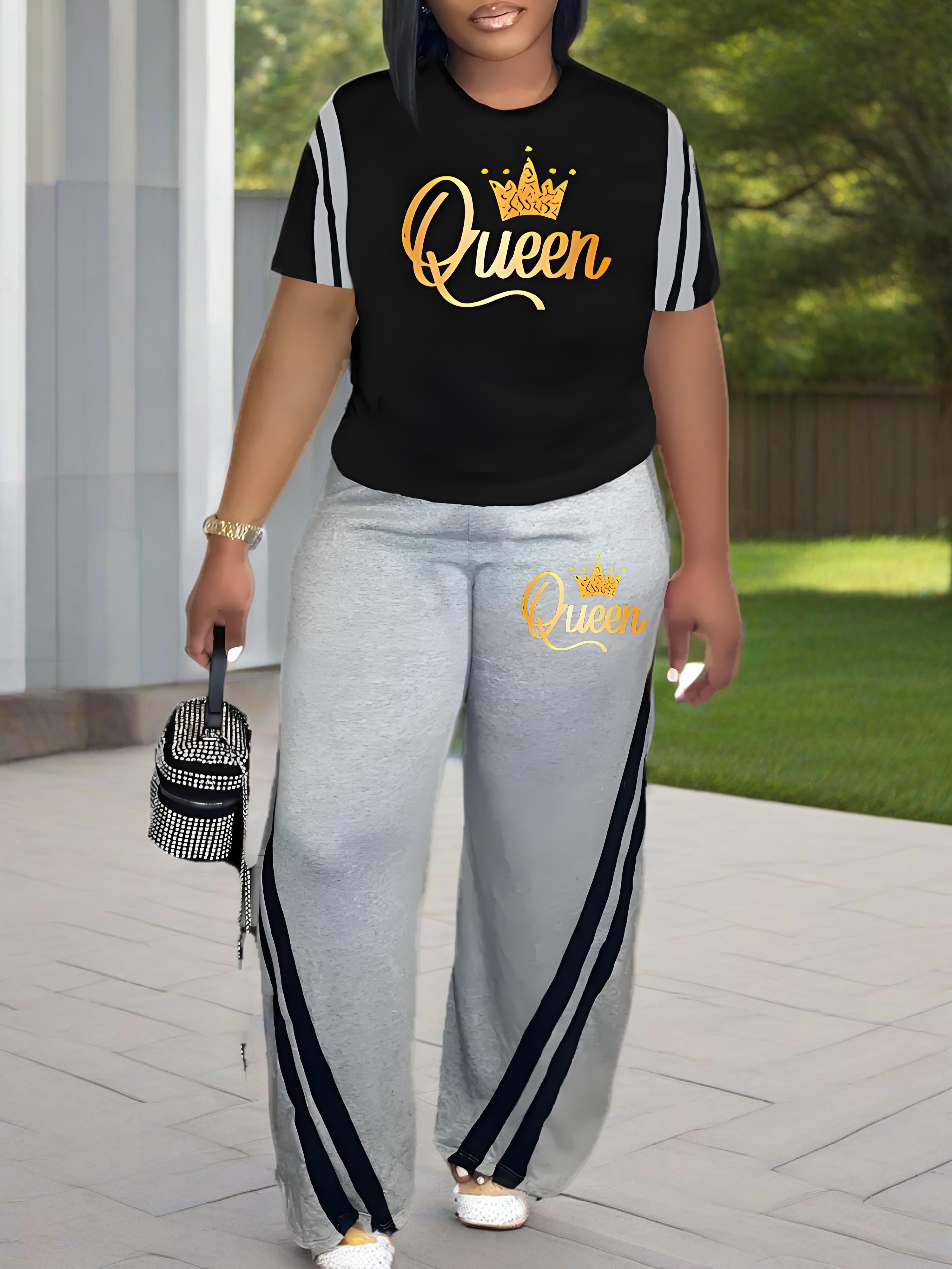 Women's Round Neck Short Sleeve Top and Pants Set - Fashionable Print, Casual Polyester Blend, Suitable for Autumn and Winter - Comfortable and Stylish Loungewear